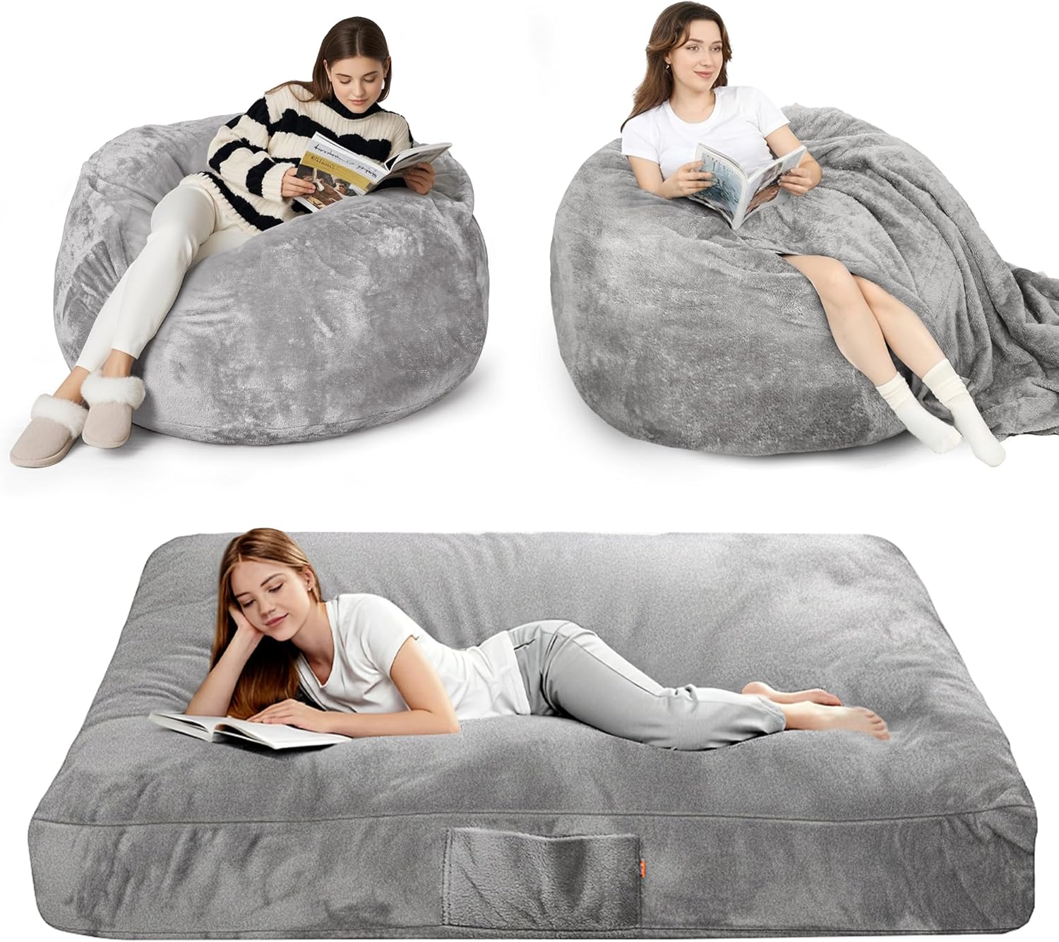 YEFU Bean Bag Chair for Adults：Giant Bean Bag Couch Convertible to Floor Chair with Washable Cover-Large Beanbag Lazy Floor Cushion - High-Density Foam Filling Included - Machine Washable Full Size