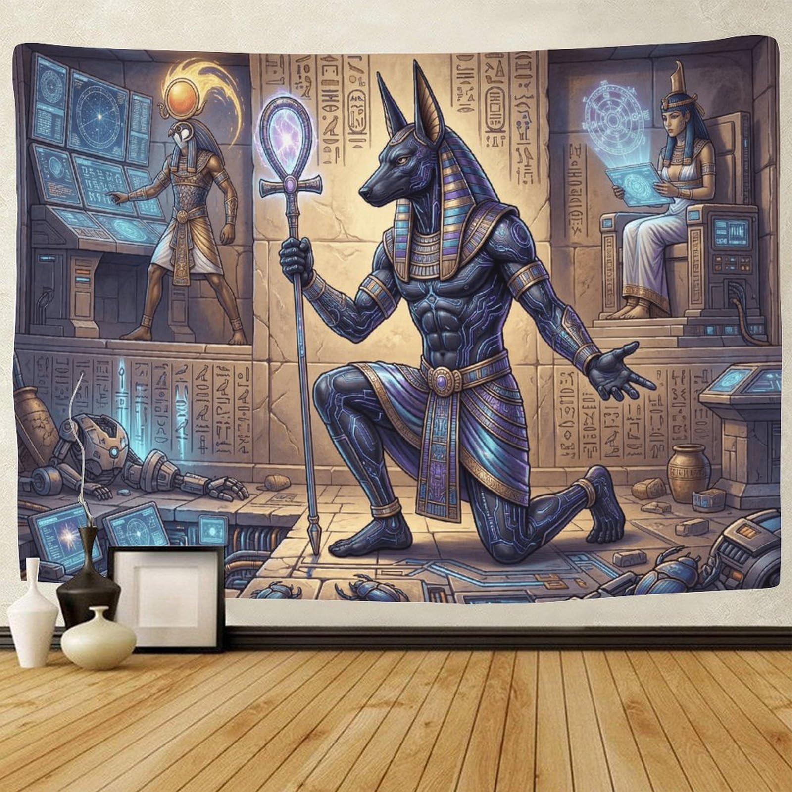 GPMNBCXZK Egyptian Anubis Wall Tapestry Home Living Room Bedroom Decor 3D Ra Art 100cmx150cm