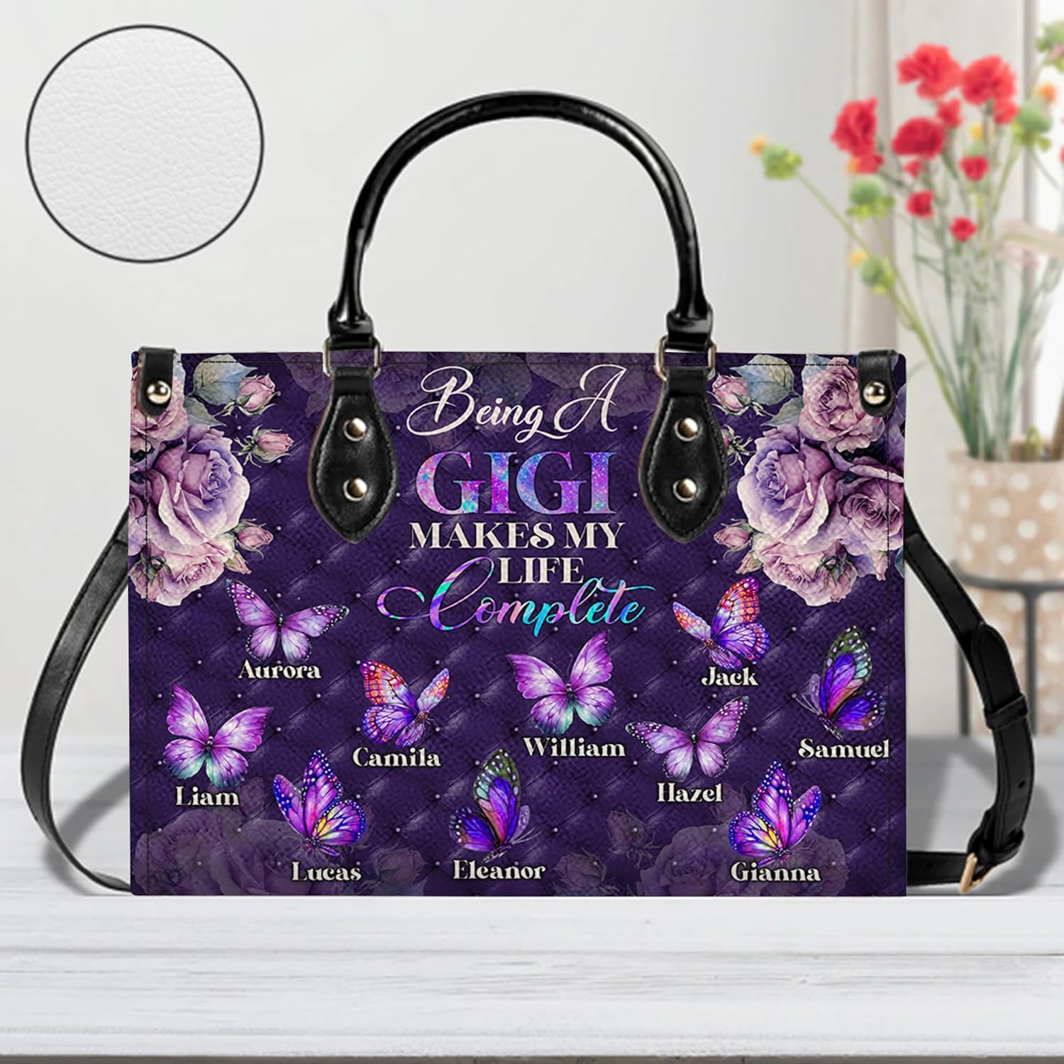 Personalized Leather Handbag for Mom Grandma – Custom Name Purse Set with Kids Names, Mother’s Day Gift for Women