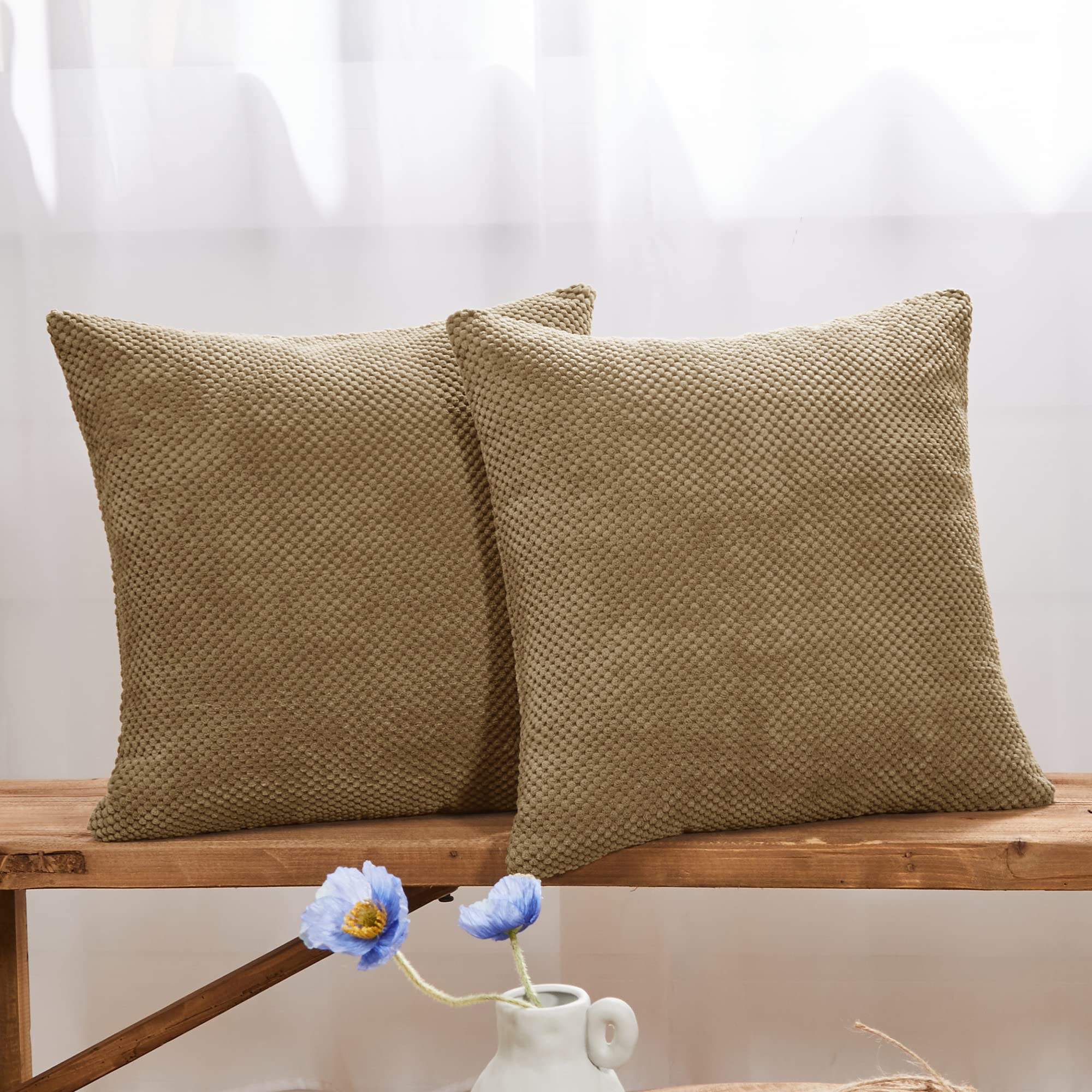 Deconovo Taupe Pack Of 2 Cushion Covers 40Cm X 40Cm 16X16 Inch, Home Decorative Small Dot Corduroy Throw Pillow Covers For Sofa Bedroom With Invisible Zipper