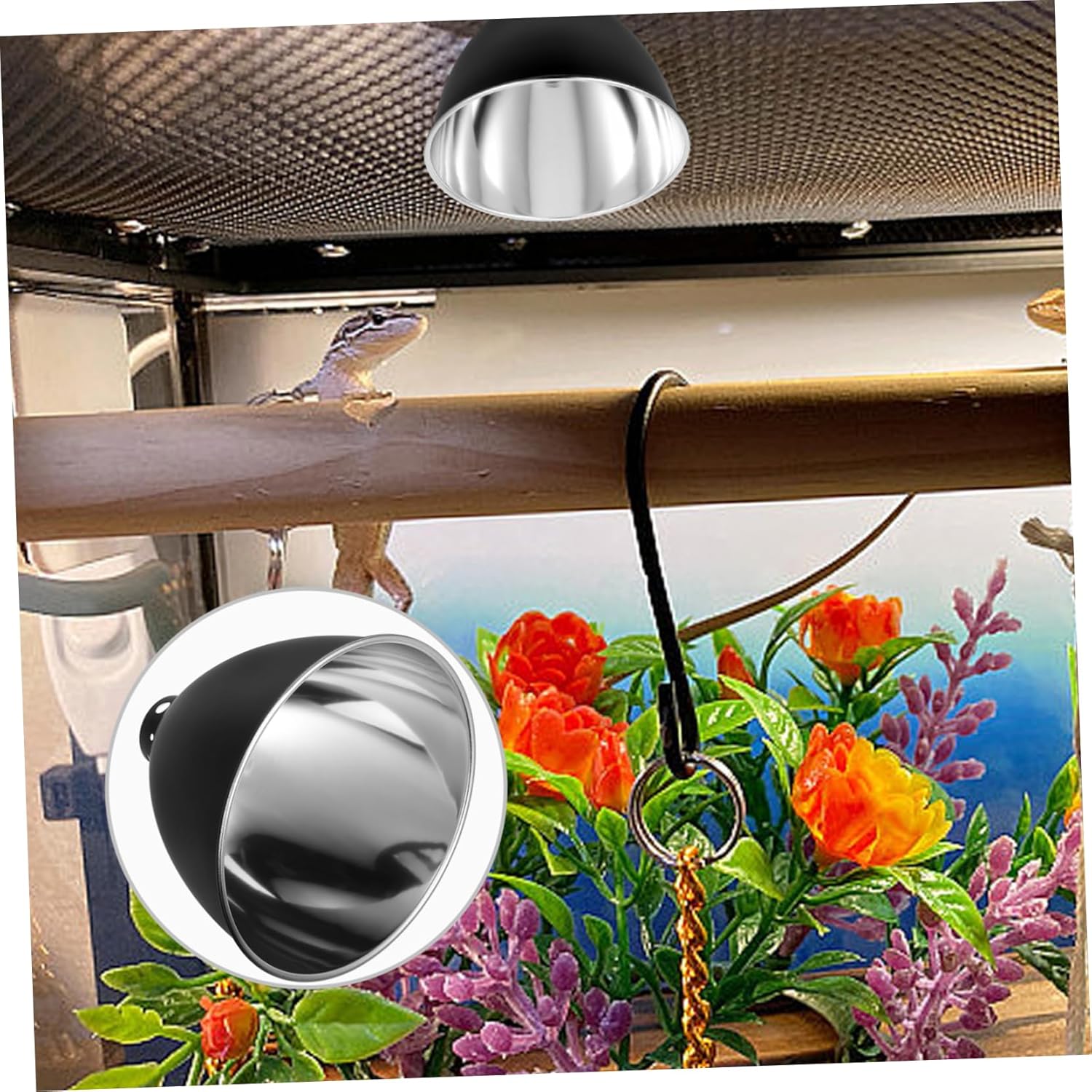 2pcs -scald Reptile Heat Lamp Reflector Cover Basking Light Shade for Optimal Light Utilization for Bearded Dragons Turtles and Lizards