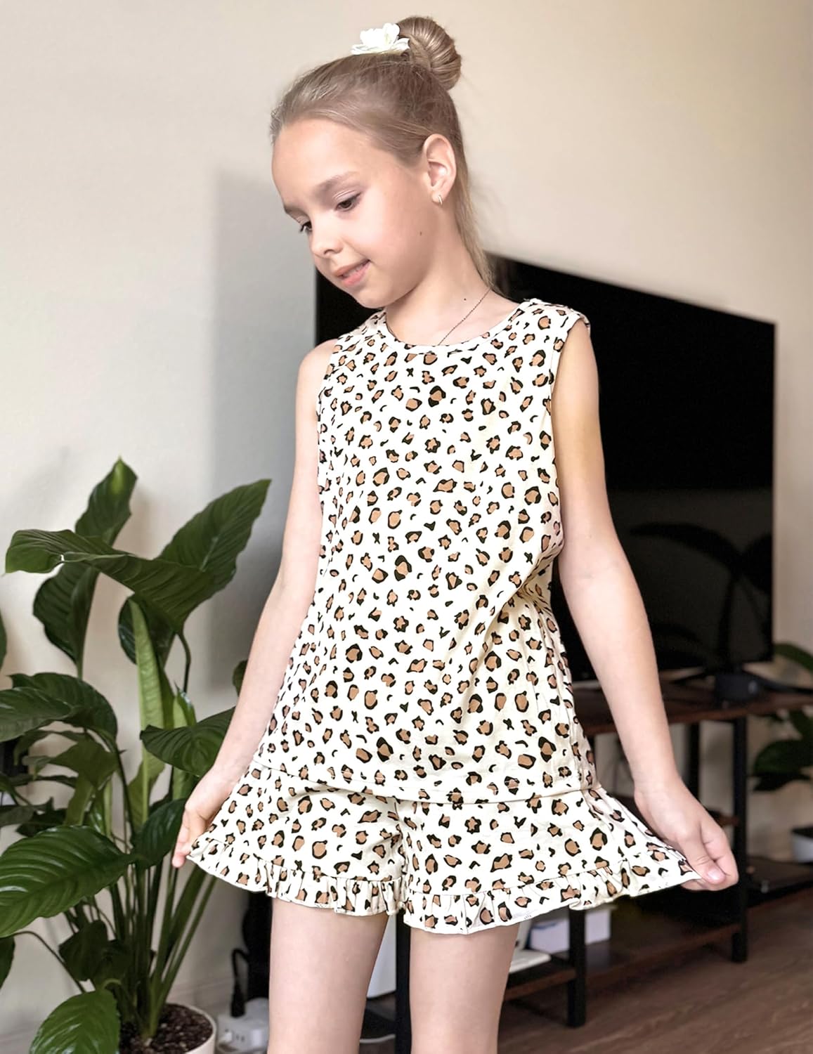 Arshiner Girls Pajamas Summer Ruffle Sleepwear Cute Tank Top and Shorts Set Pjs Outfit - Image 2