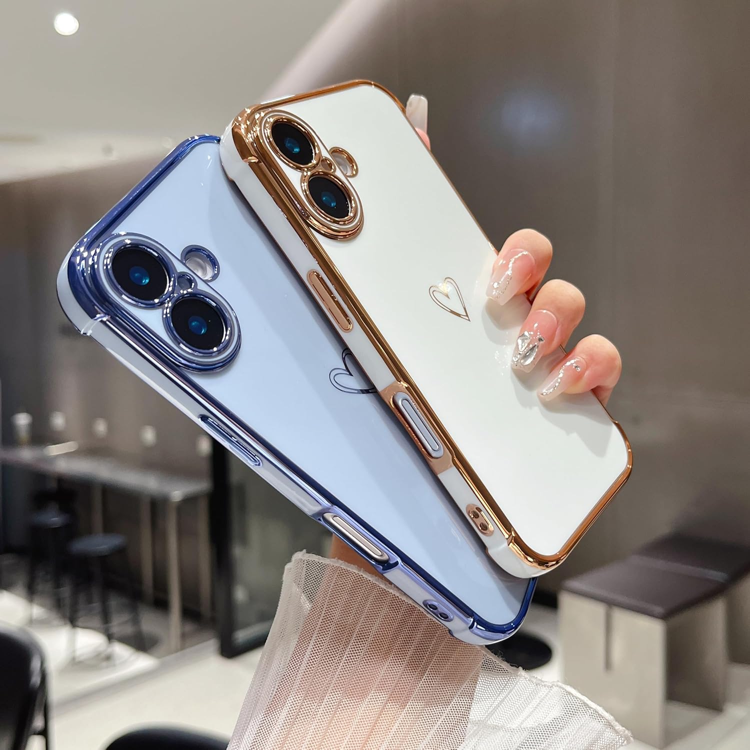 ZTOFERA Designed for iPhone 16 Plus Case 6.7 inch,Cute Plating Edge Love Hearts Pattern with Camera Lens Protection Phone Cover for Girls Women,Black - Image 9