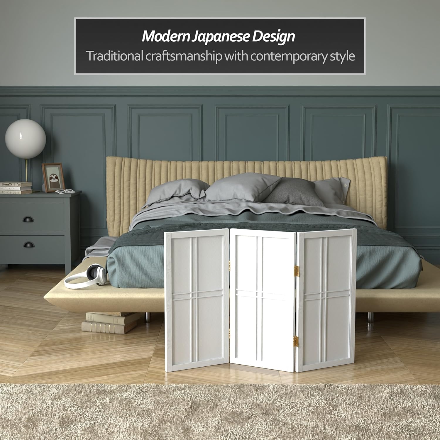 2 ft. Short Desktop Double Cross Shoji Screen - White - 3 Panels