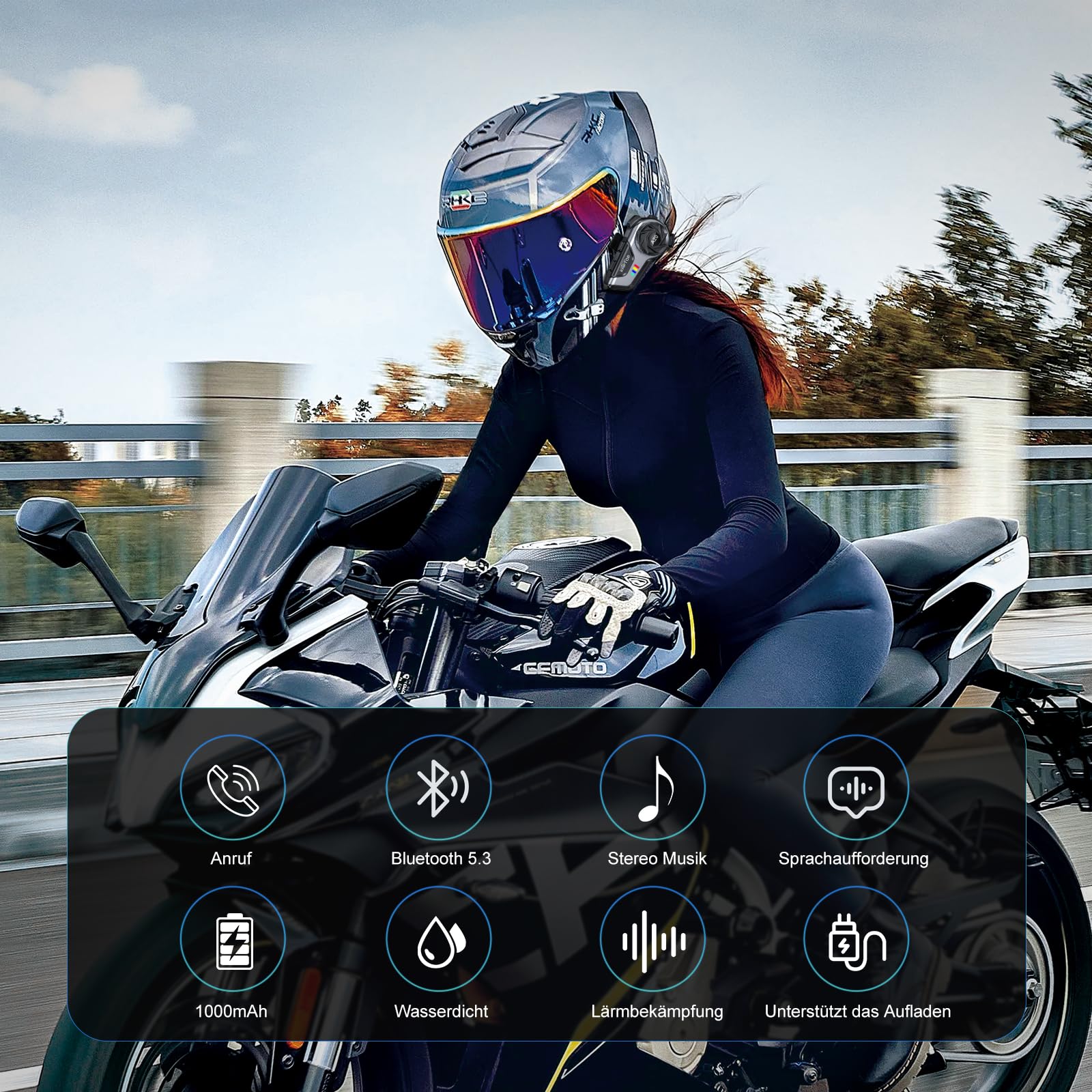 Casco Moto Auricolare CVC&DSP Riduzione del Rumore auricolari bluetooth moto Soft/Hard Mic/1000mAh Automatico Risposta/Chiamata Cuffia Musicale IPX6 Impermeabile Compatibile con Tutti i Caschi