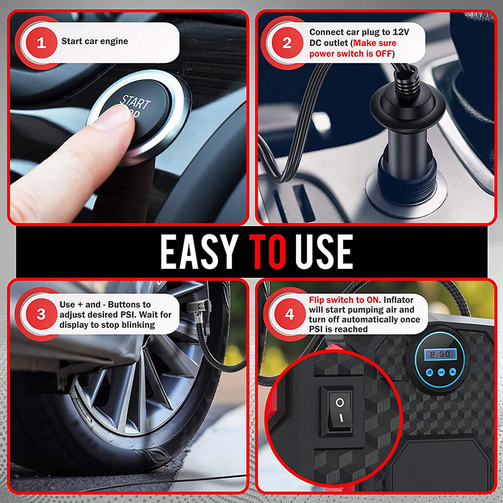 Compresor de aire para coche eléctrico, inflador de bomba de neumáticos Ac Dc - Mini bomba de aire para inflar neumáticos, kit compacto, compresor de aire para el hogar, batería de compresor de aire,