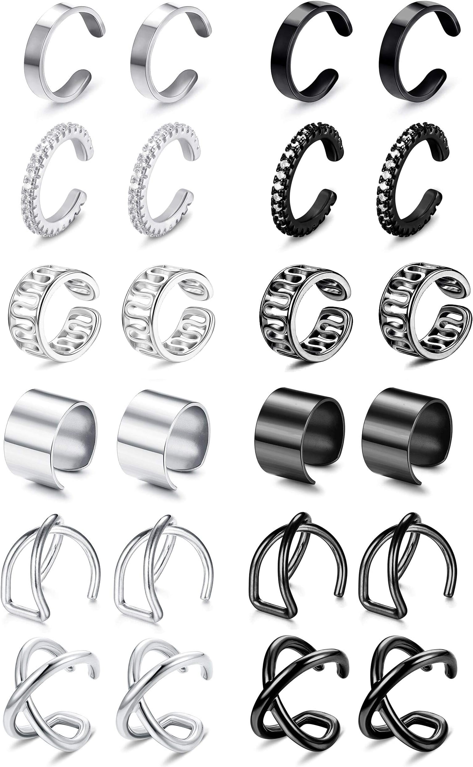 LOYALLOOK 12Pairs Stainless Steel Ear Cuff for Women Helix Cartilage Clip on Earrings Non Piercing Cartilage Earrings