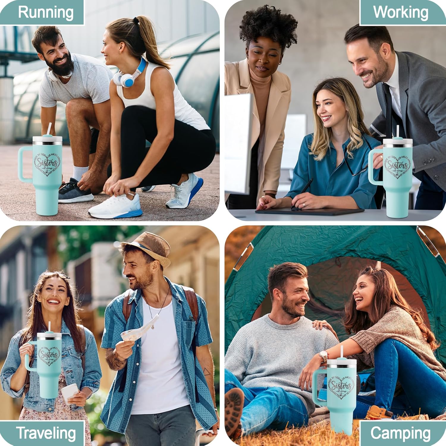 Sister Gifts from Sister, Sisters Birthday Gift Ideas, Gifts for Sisters - 40 oz Travel Cup Insulated Tumbler with Handle & Straw - Image 7