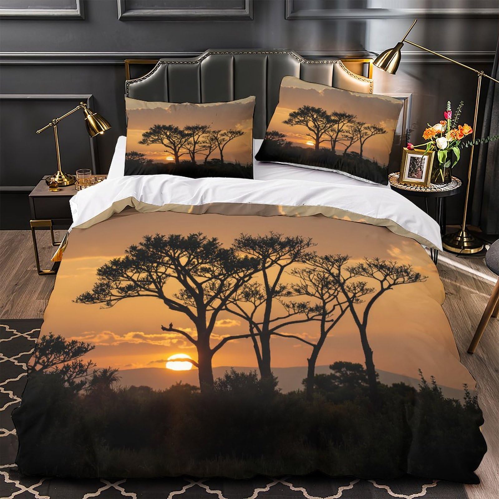 Housse de couette plage super king 260x220 parure de lit 3D coucher de soleil ado
