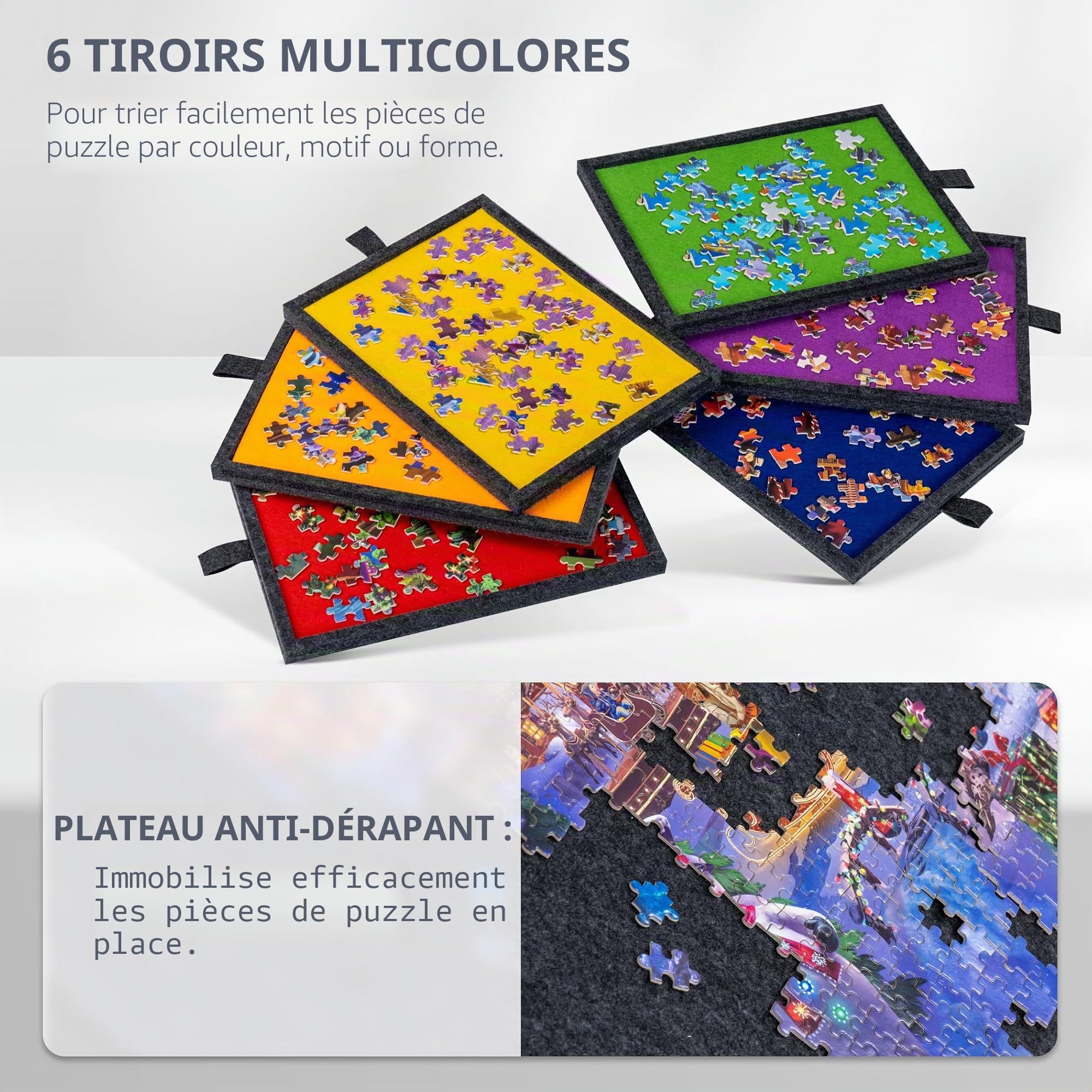 LAVIEVERT Planche de puzzle portable de 2 000 pièces avec 6 tiroirs et plateaux, table inclinable avec support et housse 2 en 1, économiseur de rangement léger