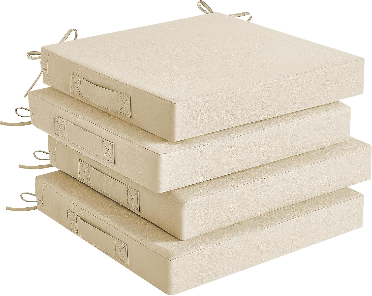 SurChic Outdoor Chair Cushions Set of 4 for Outdoor Patio Furniture, Waterproof Patio Seat Cushions with Handle & Ties, 3 Year Color Fastness Square Garden Sofa Couch Pads, 19" x 19" x 3", Beige