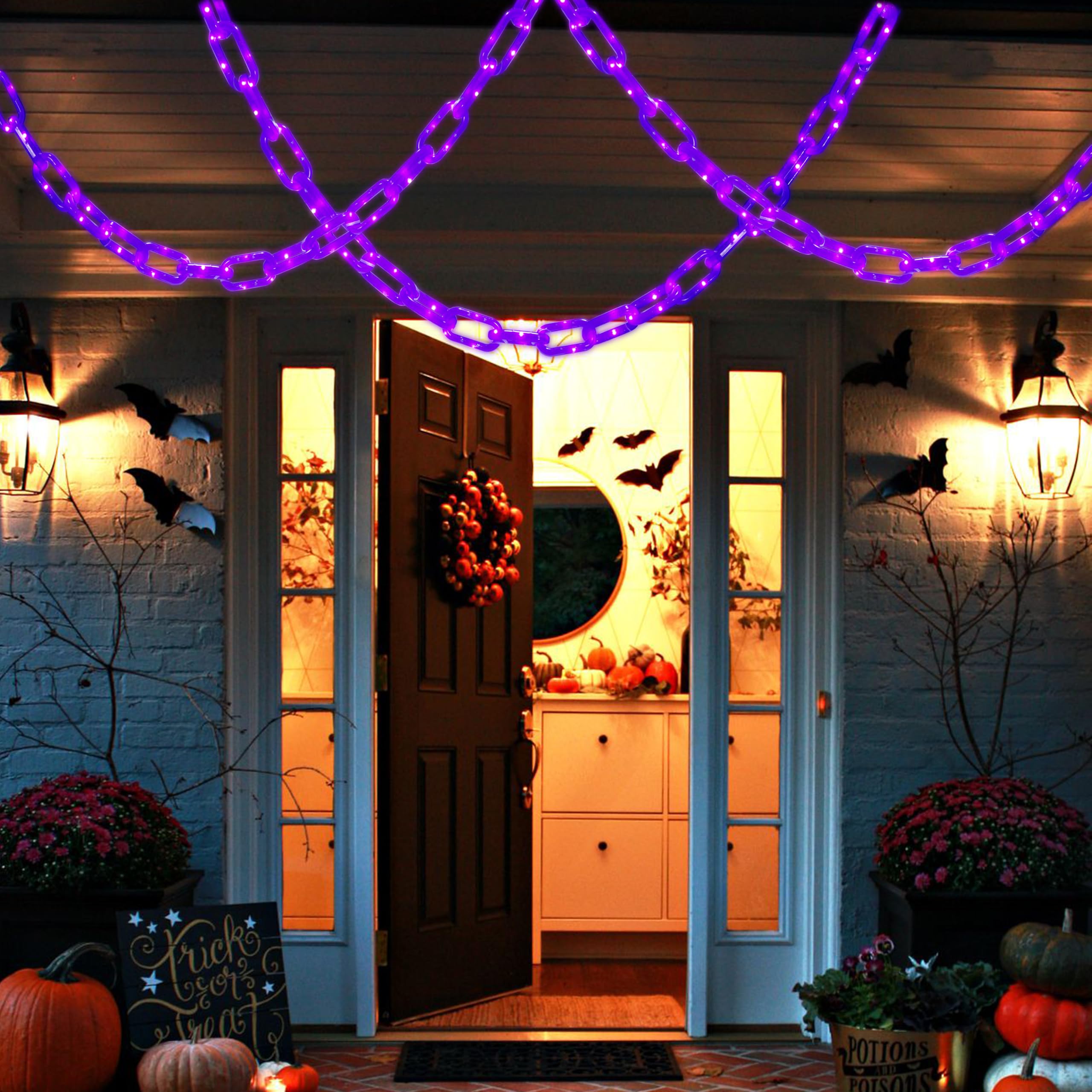 Catena di luci per Halloween, 3 m, funzionamento a batteria, con timer, LED viola | Ghirlanda di luci per interni ed esterni, caminetto, scale, portico, feste, casa infestata e decorazioni spettrali