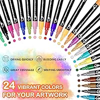 Vista 3 de TANMIT Rotuladores de pintura acrílica, 24 colores de doble punta para pintura de rocas, madera, lienzo, piedra, vidrio, superficies de cerámica