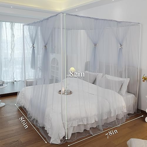 Miniatura 2 de Cortinas de cama con dosel  Cortinas de 4 esquinas para niñas y adultos, cama de princesa, mosquitera, accesorios de decoración de dormitorio, gris,