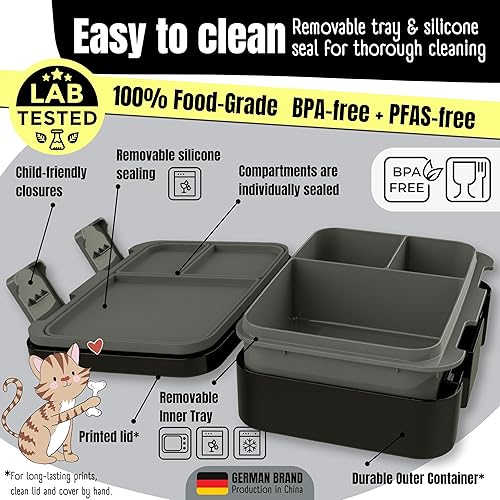 Miniatura 2 de BEARFOOT Lonchera infantil con compartimentos, compacta y ligera, a prueba de fugas, sin BPA, apta para lavavajillas y microondas, diseño dibujado a