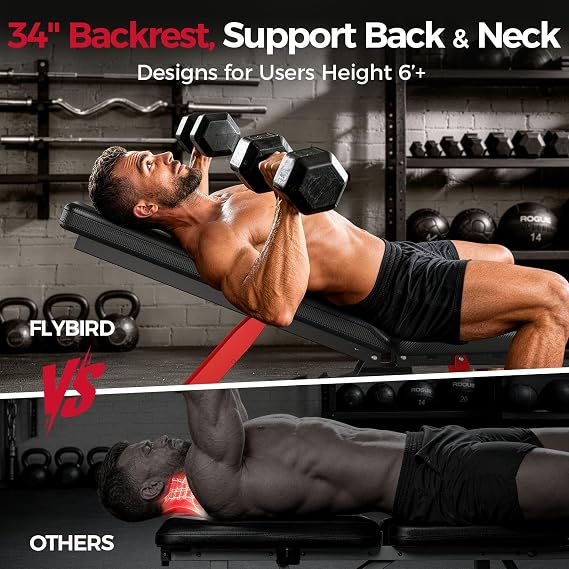 FLYBIRD WB7 Weight Bench and DB2 Adjustable Dumbbell, 1300LBS Commercial Adjustable Weight Bench and Max 55LBS Adjustable Dumbbell Set of 2 for Home Gym Workout (3 Packages Included)