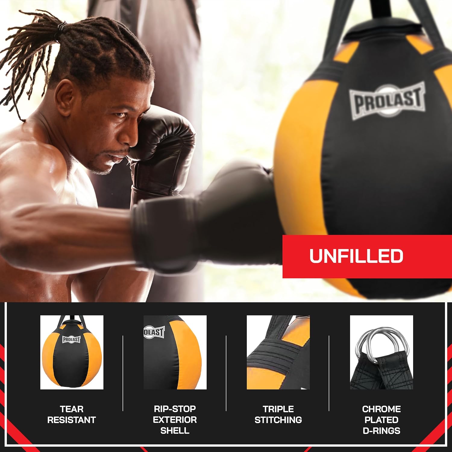 PROLAST Wrecking Ball Heavy Punching Bag for Adults, Hook and Uppercut, Body Snatcher, Boxing, MMA, Muay Thai, 65 lbs, Classic