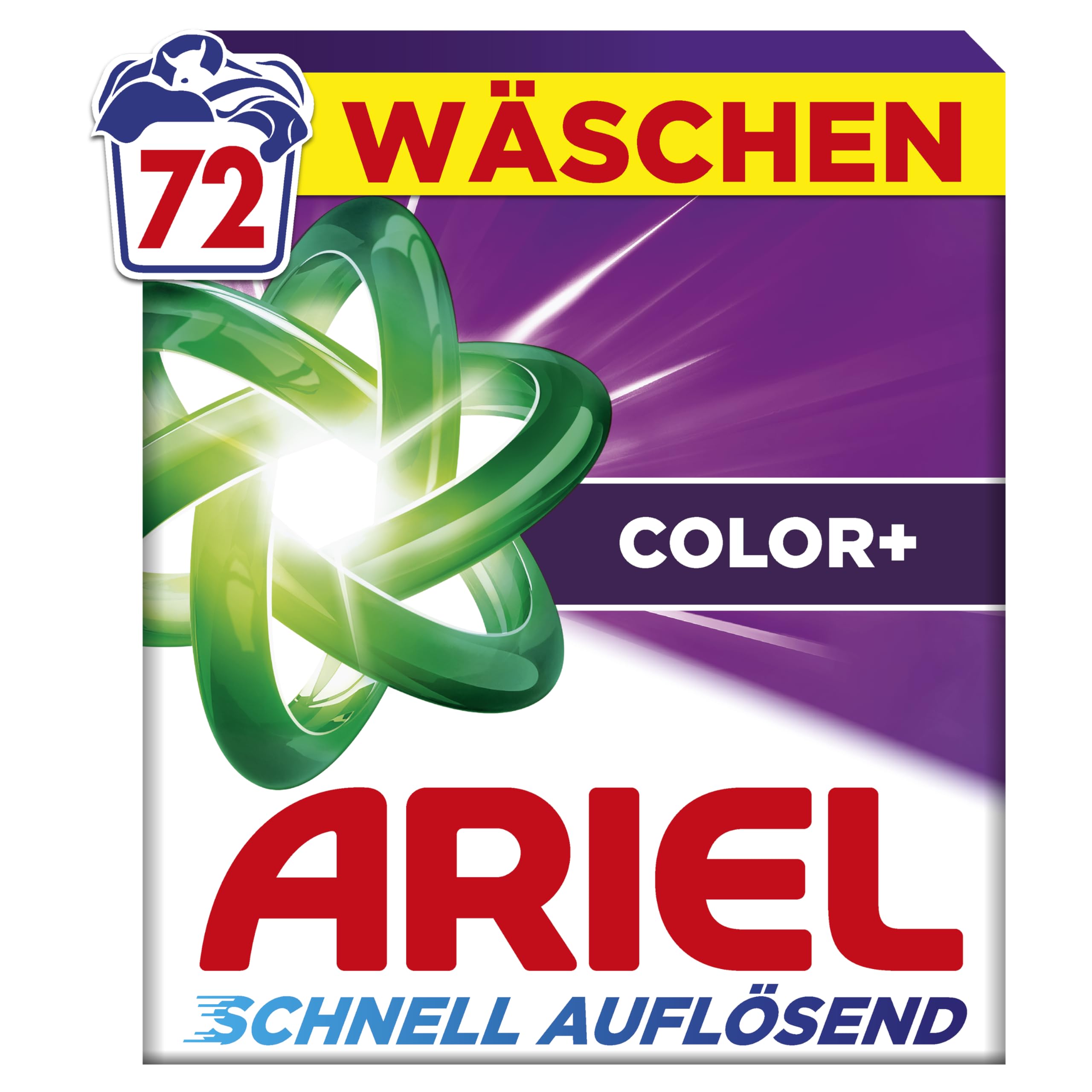 Ariel 's rapida dissoluzione in polvere detersivo Color+, 72, 72 lavaggi, color+, macchia di potere al 1 ° lavaggio, effetto immediato, anche in acqua fredda