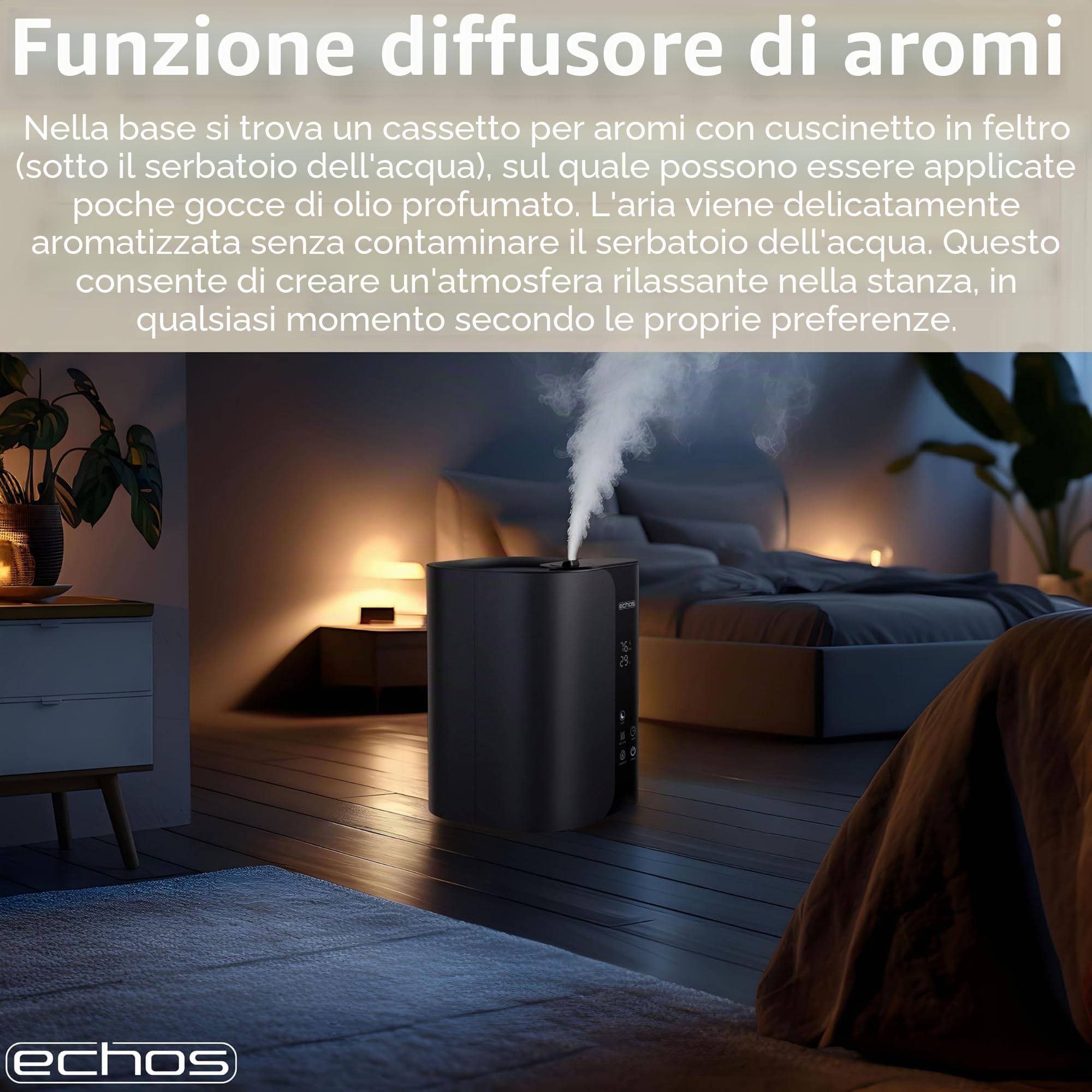 Steinborg - Umidificatore ad ultrasuoni, 5 litri, con nebulizzatore ad ultrasuoni, con telecomando, purificatore d'aria, igrometro, touch screen LED, ultra silenzioso, potente, 350 ml/h, scomparto di