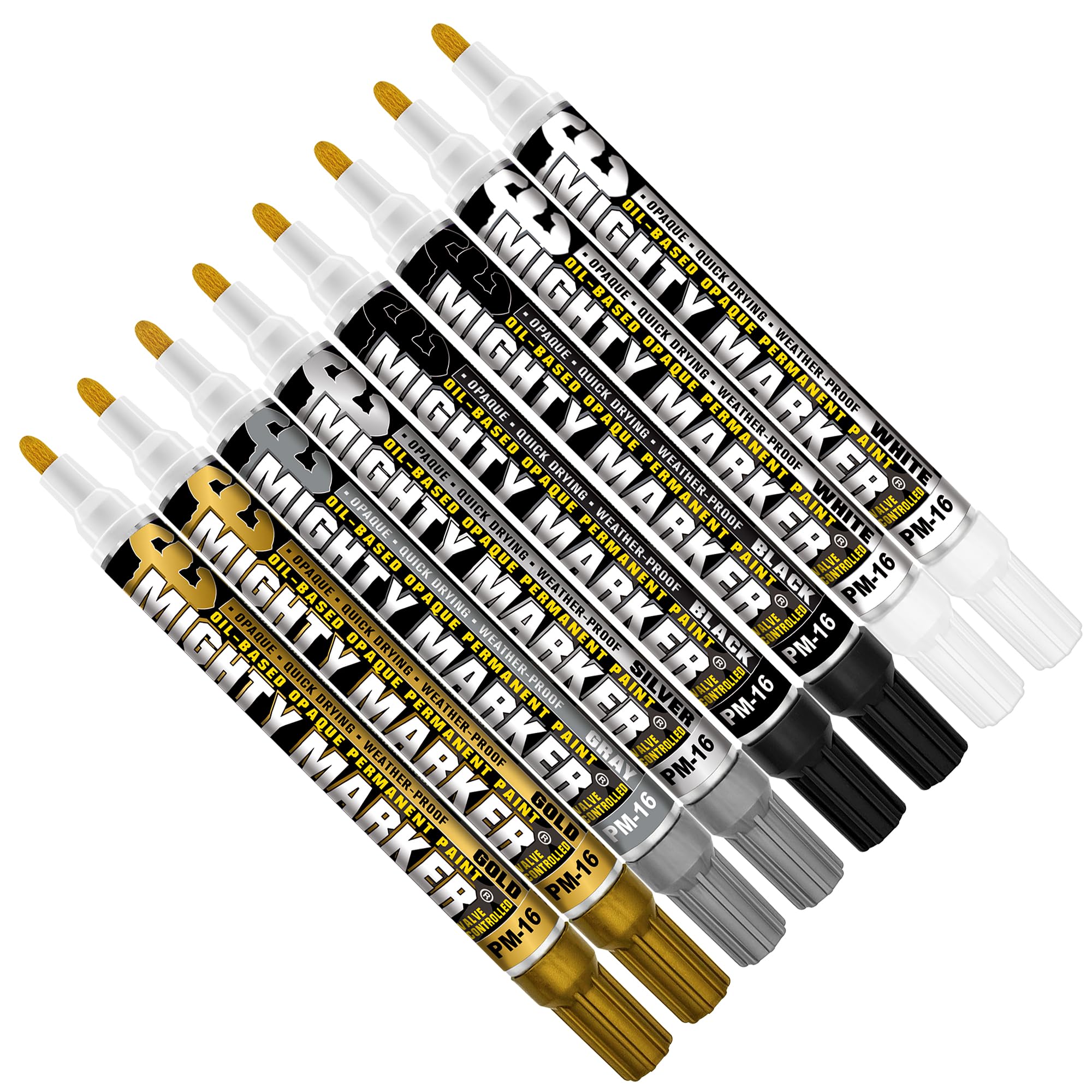 Mighty Marker PM-16 Paint Markers, Quick-Drying Paint Pens for Metal, Industrial Use, Permanent Marks, High-Opacity, Weather-Resistant, 2.3mm Bullet