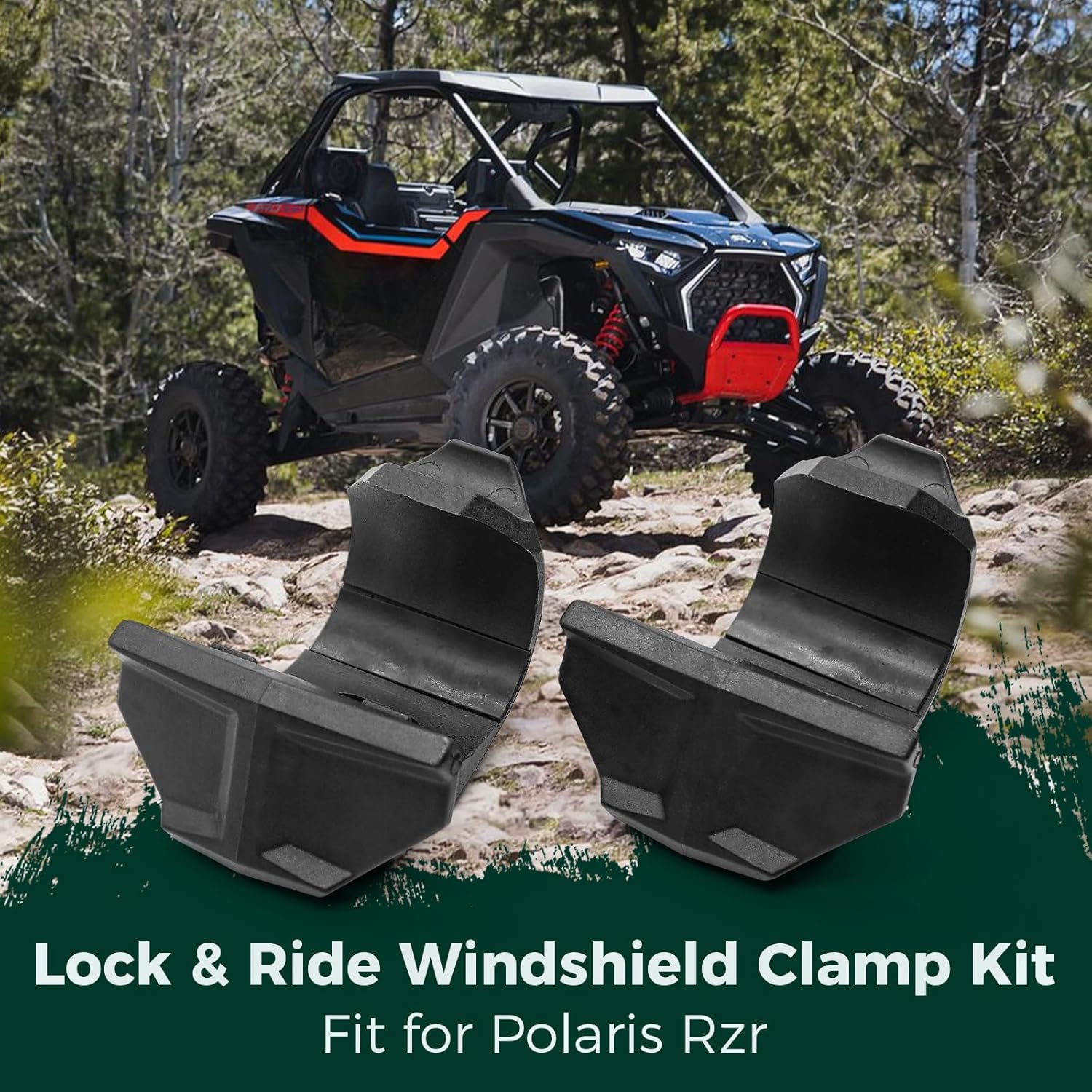 Lock & Ride Front Windshield Clamp Kit for Polaris Rzr 2207386, Lock & Ride Windshield Clamp Kit Plastic Replace 2882703 2882704 2883109, Black 2 PCS