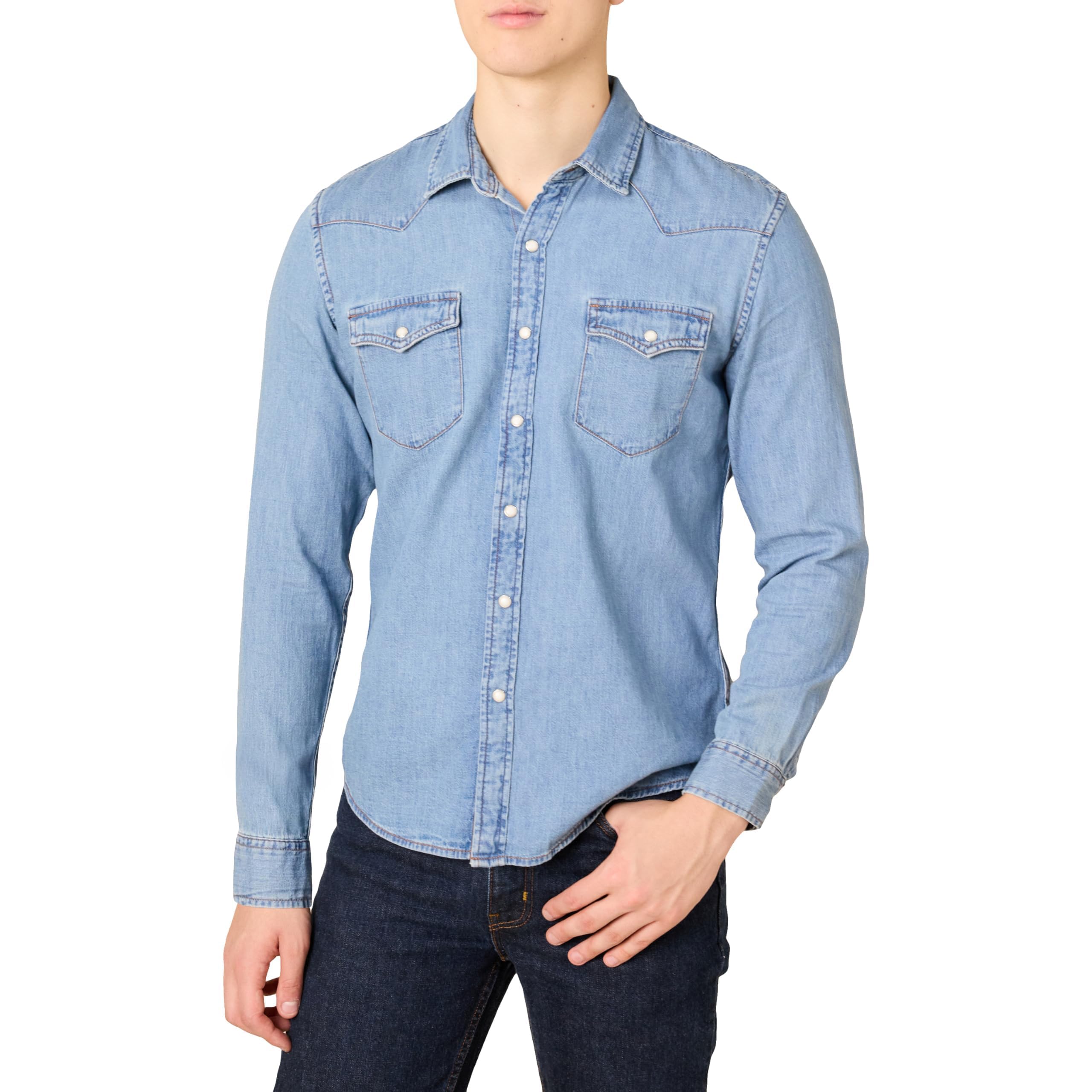 Amazon Essentials Camicia in Denim a Maniche Lunghe Regular Fit Uomo