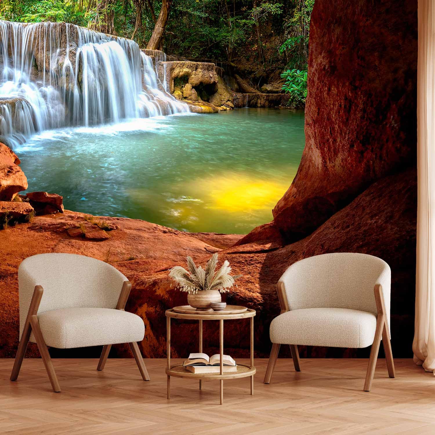 murando Fototapete selbstklebend Steine 147x105cm Foto Tapete Tapetenfolie Möbelfolie Wandverkleidung Wandtapete Motivtapeten Bildtapete Wohnzimmer 3d Effekt Modern Landschaft Natur Wasserfall