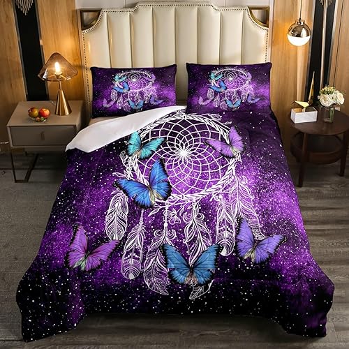 Miniatura 3 de Juego de edredón de atrapasueños con diseño de mariposa para niños, adolescentes y niñas, edredón de plumas de mandala, tamaño individual, relleno