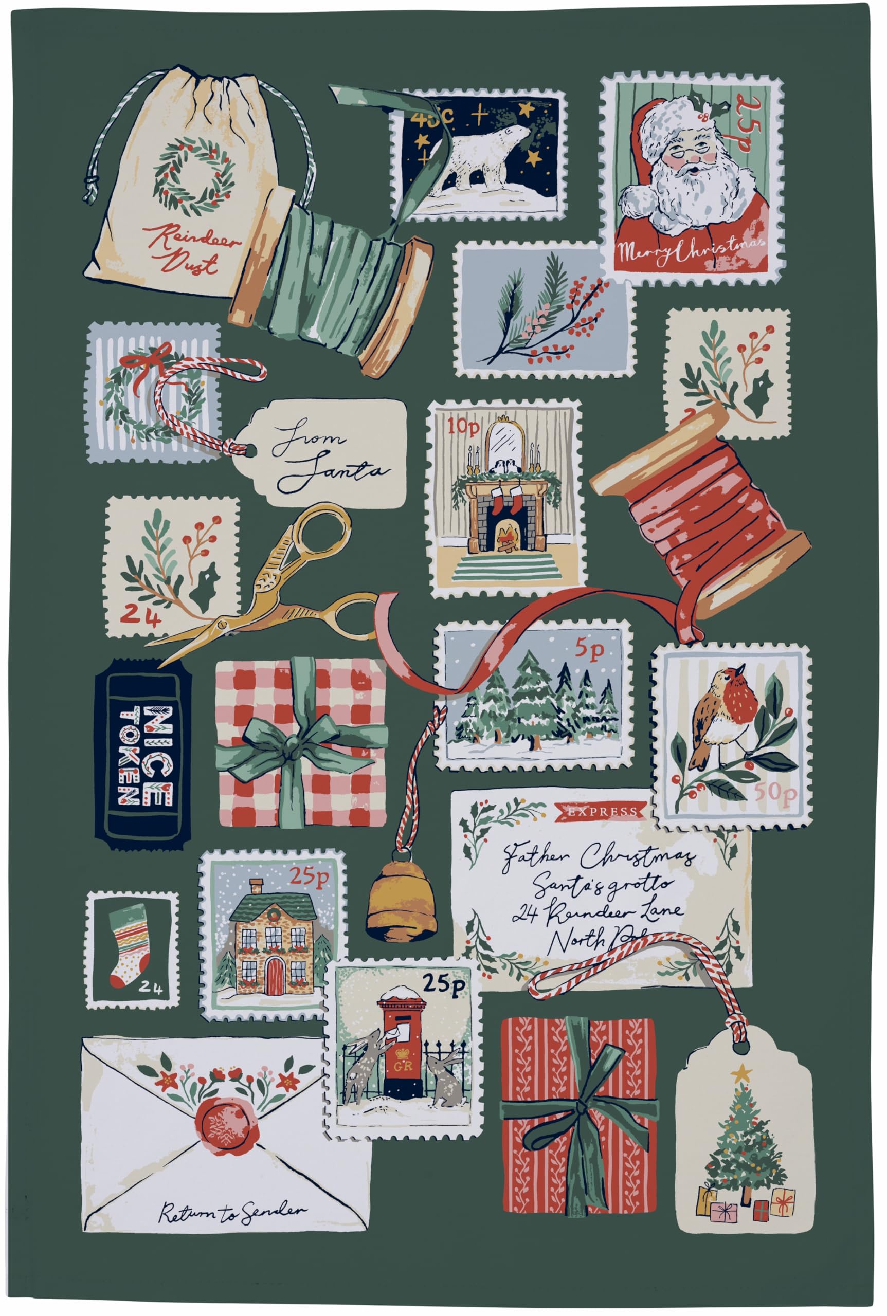 Ulster Weavers Green Letters To Santa Christmas Cotton Tea Towel In