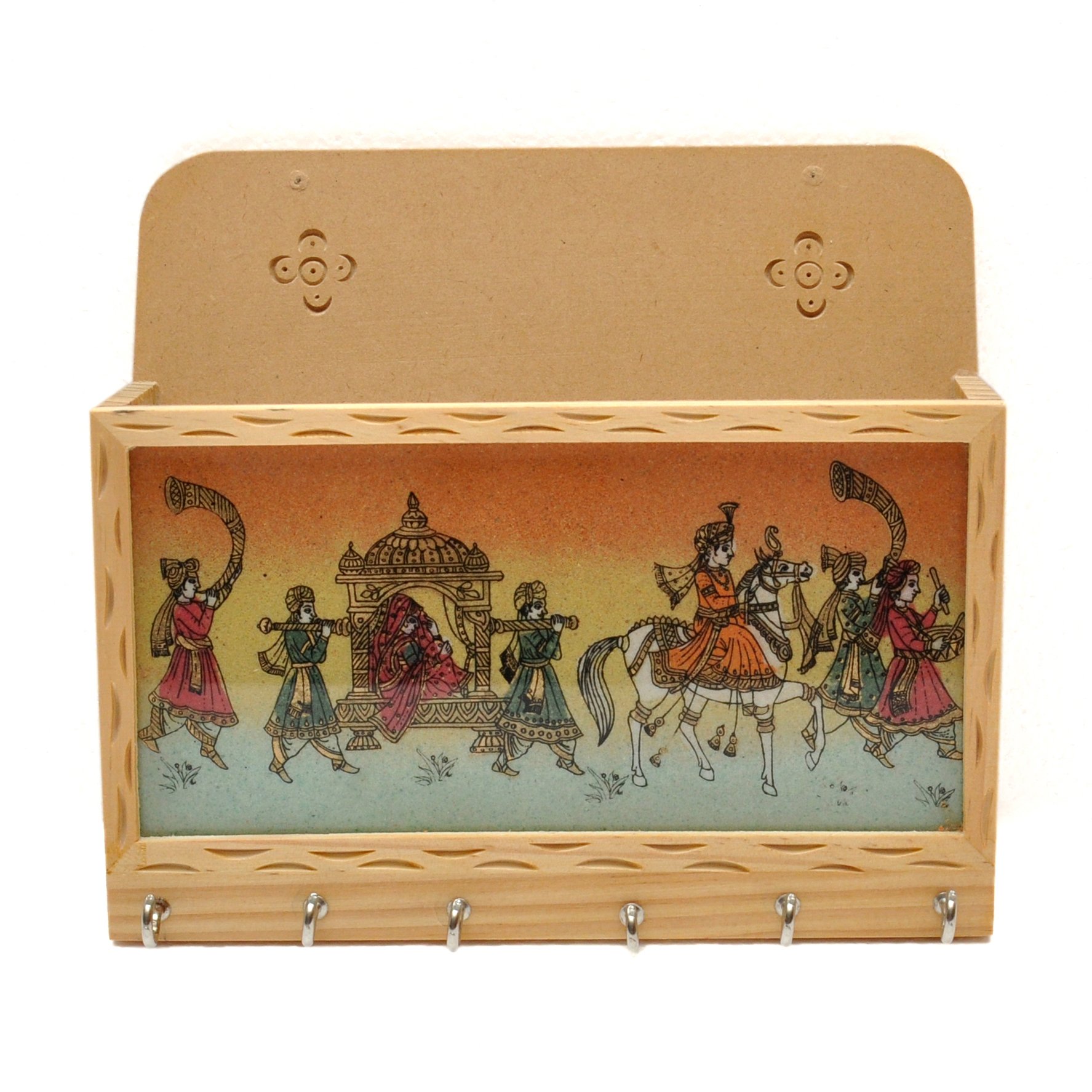 KAMAKSHI ART WOOD KEY HOLDER WITH PAINTING 6 HOOKS