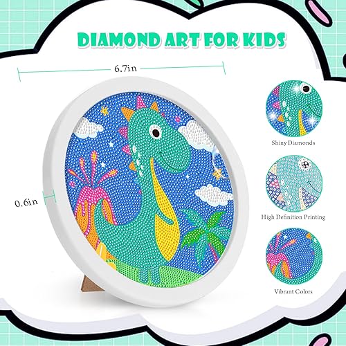 Miniatura 3 de ACSAUMMY Kits de pintura de diamantes 5D para niños con marco de madera, arte y manualidades de diamantes de dinosaurio para niños de 6 a 8 a 10 a
