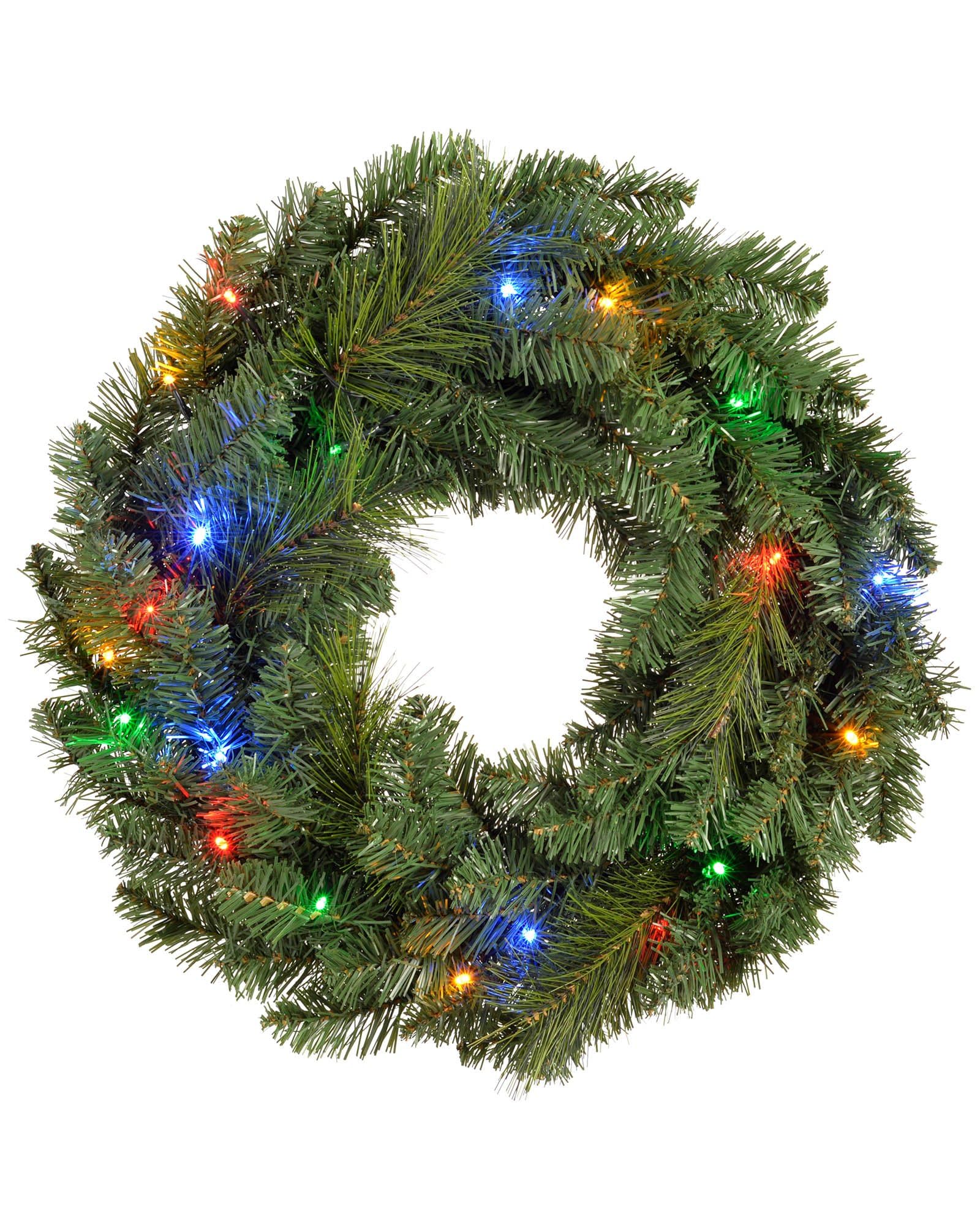 Werchristmas Multi Colour Pre-Lit Wreath Christmas Decoration Illuminated With 20 Multi-Colour Led Lights, 60 Cm - Green