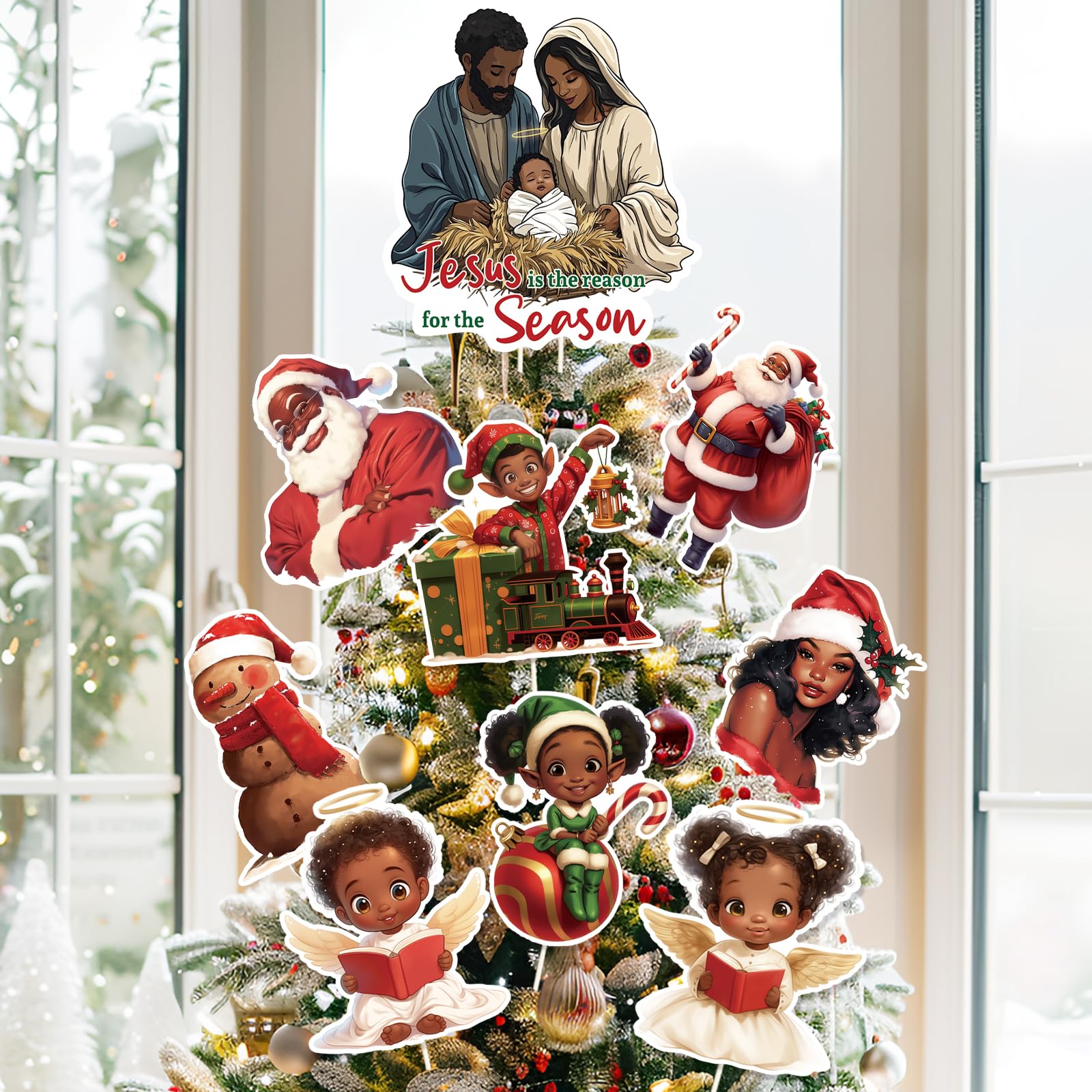 Decoración negra de árbol de Navidad de 9 piezas para renovar tu hogar