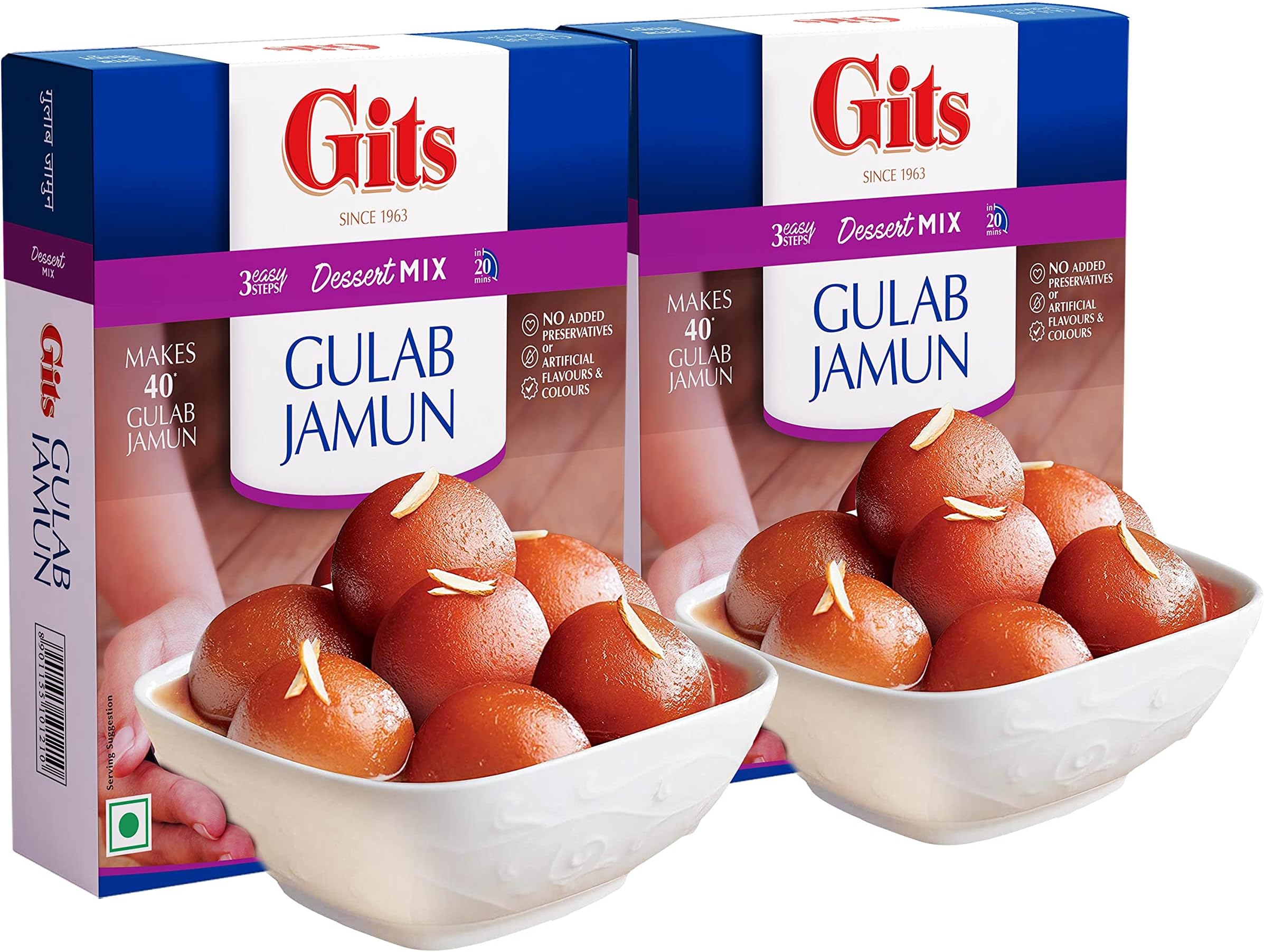 Instant Gulab Jamun Dessert Mix, Makes 40 per Pack, Pure Veg, Delicious Indian Dessert and Mithai, 400g (Pack of 2, 200g Each)