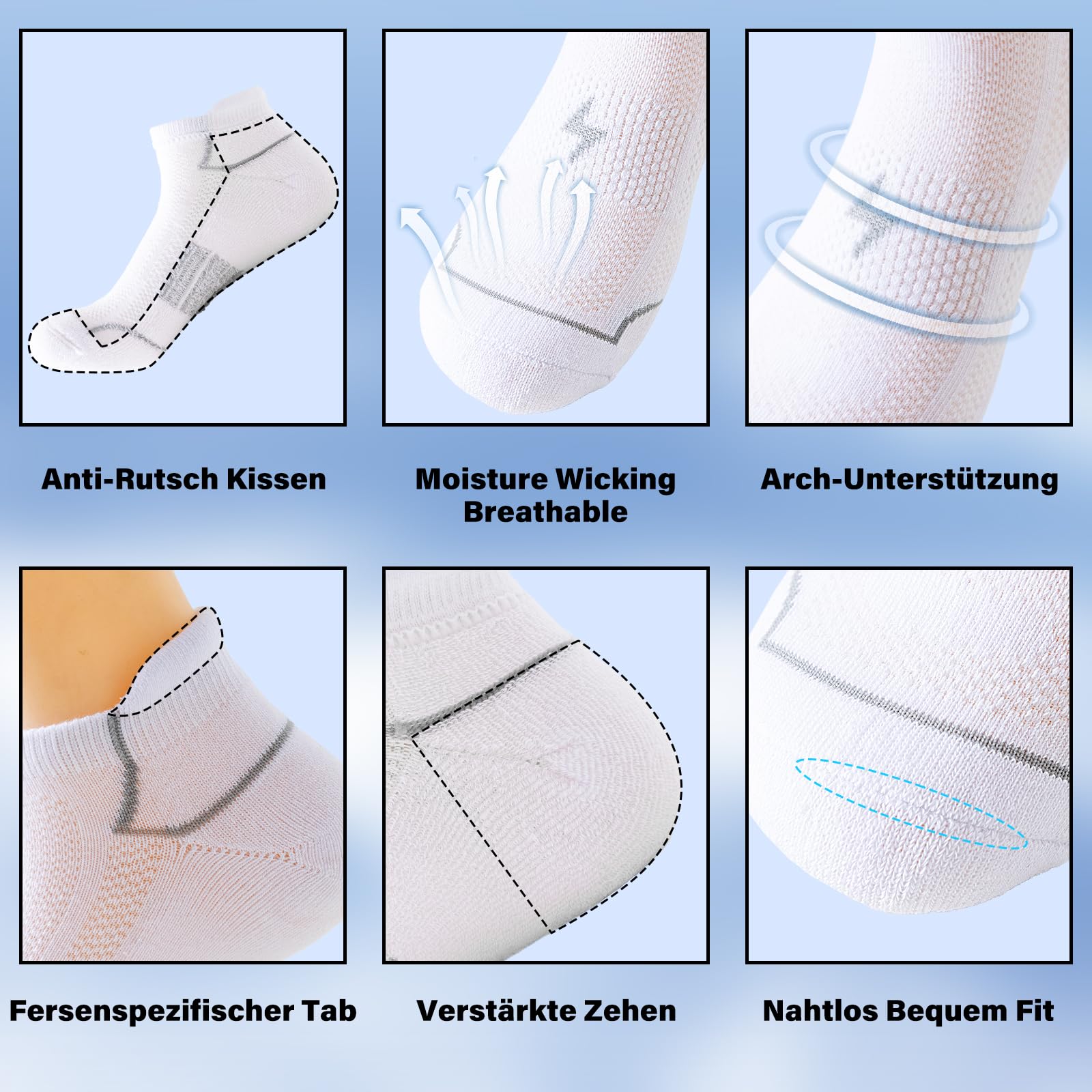 Niorasen Skarpety damskie do sneakersów, rozm. 39-42, 35-38, oddychające, odporne na pęcherze, bawełna, 6 par, skarpety sportowe, bawełniane, krótkie, wyściełane, wielofunkcyjne skarpety do biegania