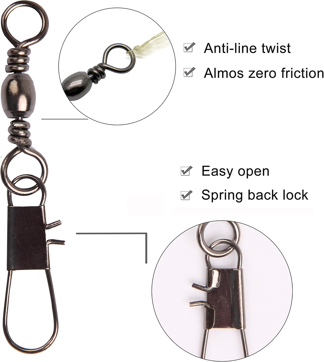 Fishing Barrel Snap Swivels, 100pcs Fishing Swivels with Safty Snap Fishing Line Connector High Strength Fishing Terminal Tackle for Saltwater Freshwater : Sports & Outdoors