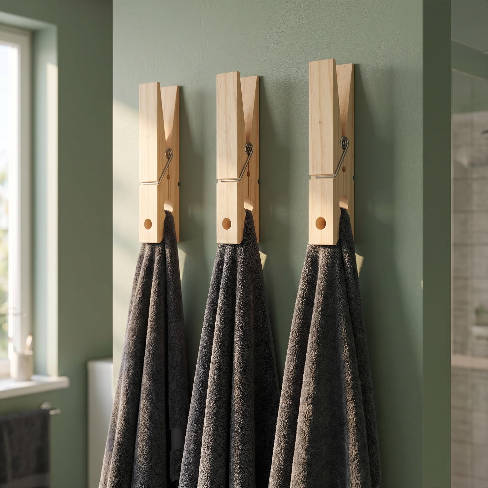 3 Stück Holz Handtuchhalter Große Klammer für Badezimmer 30x4x5cm Naturfarben Gleichmäßig Klemmend Gratfrei für Senioren