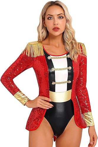 Miniatura 2 de dPois Womens Halloween Circus Costume Ringmaster Cosplay Jumpsuit Sequined Lion Tamer Bodysuit