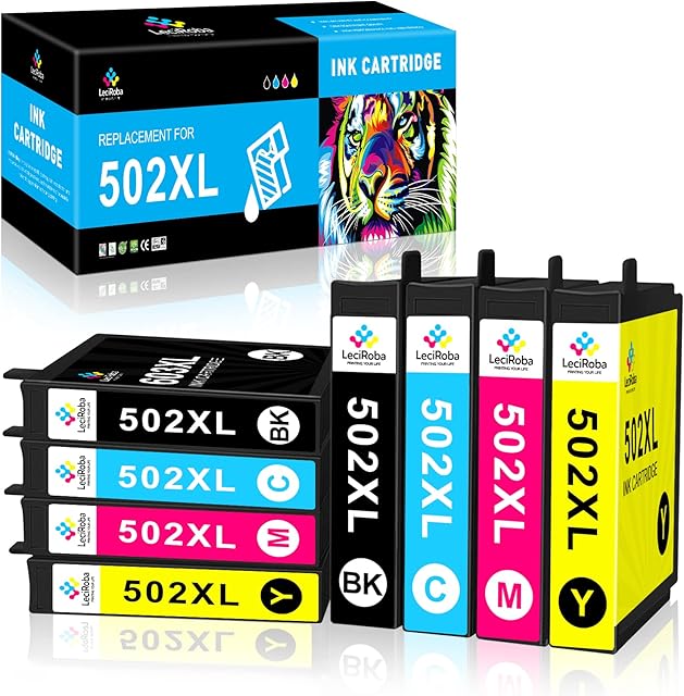 LeciRoba 502XL Ink Cartridges for epson 502xl ink cartridges and Epson 502 ink cartridges multipack for Epson XP-5100 XP-5105 XP-5150 XP-5155 Epson WF-2860 WF-2865 WF-2880 WF-2885 (8-PACK)