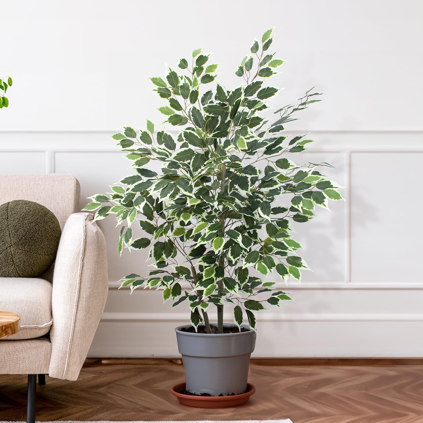 Yepdin Künstlicher Ficusbaum – 1,20 m hoher Kunstbaum aus Seide mit Topf – naturgetreues Laub und Äste für die Dekoration im Innen- und Außenbereich