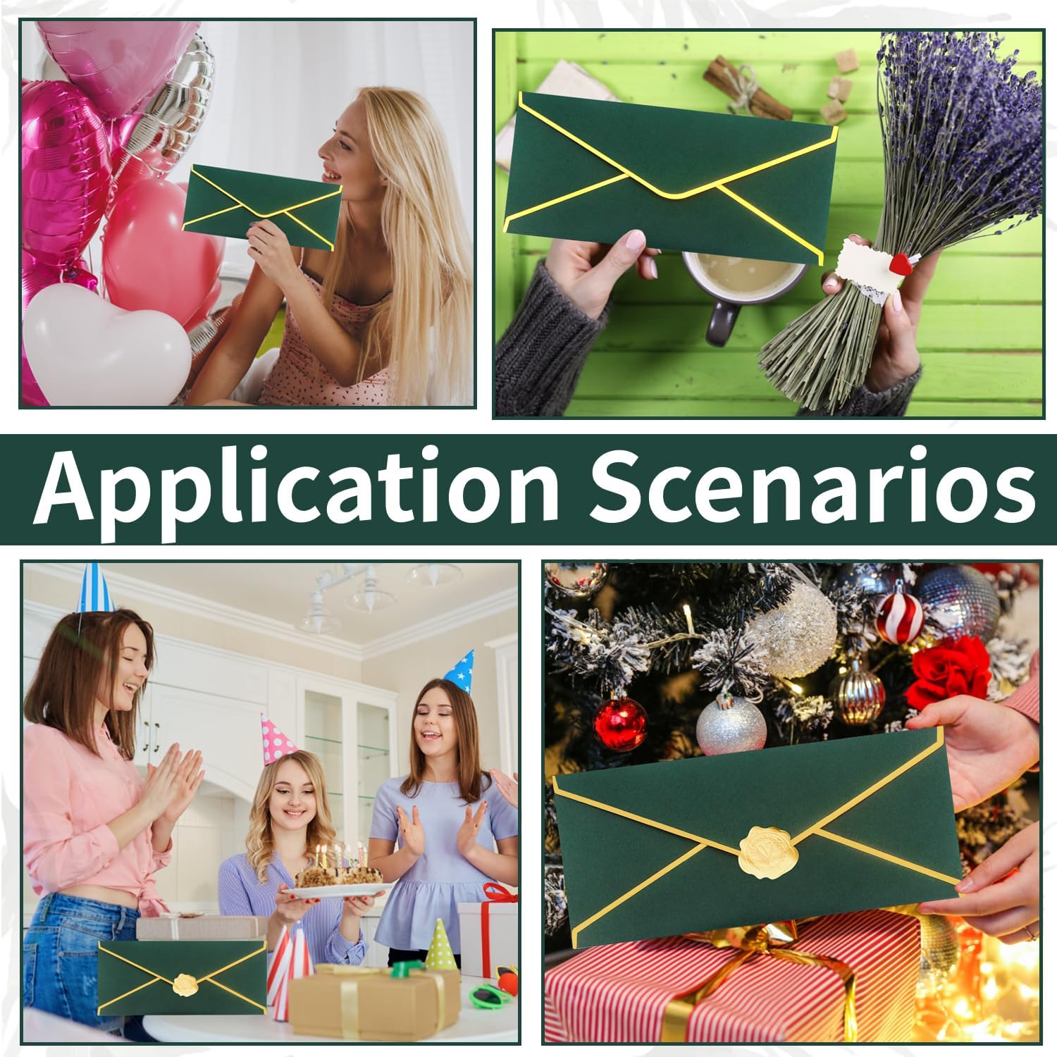 Business Envelopes with V-Flap,Gold Border 30 Pack #10 Envelopes Made of 150gsm Paper, Standard Envelopes with Gold Stickers for Office, Checks, Letter Mailing,9.45 x 4.13 Inches (Christmas Green) - Image 7