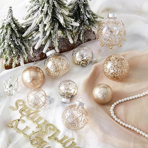Miniatura 3 de Wironlst Adornos de bola de Navidad inastillables de plástico transparente grande, juego de bolas decorativas con relleno delicadas decoraciones