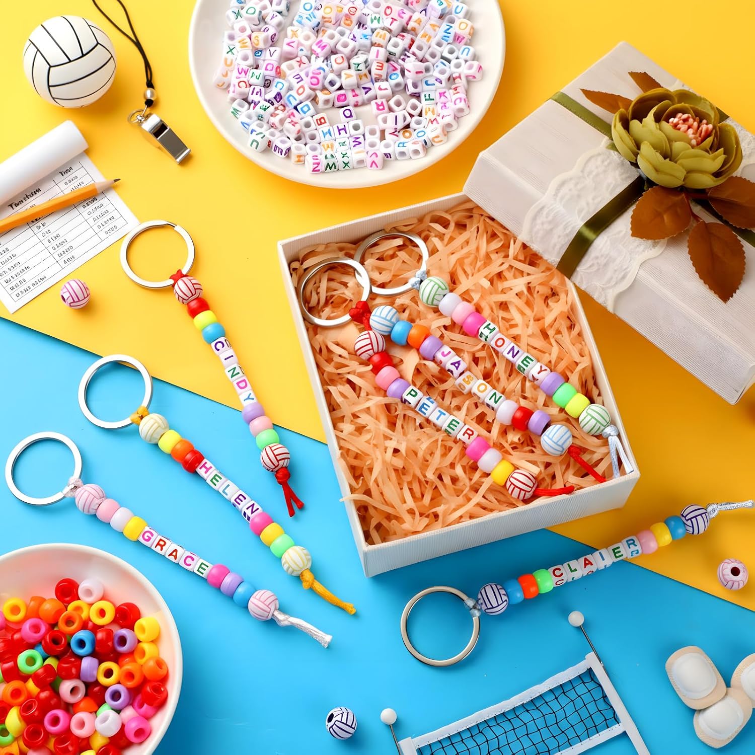 Landical 564 Pcs Volleyball Keychain Making Kit DIY Name Bead Craft Vivid image 3