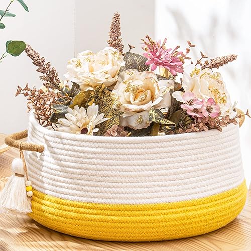 Miniatura 3 de KAKAMAY Cestas tejidas para almacenamiento (16 x 8 pulgadas), cesta de manta para organizar la sala de estar, cesta de cuerda de algodón tejida para