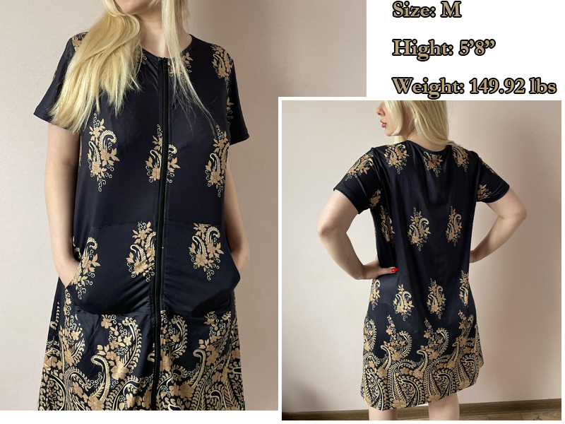 Image of Ekouaer Women Robes Lightweight House Coat Short Sleeve Floral Print Mumu House Dresses with Pockets Zipper Nightgowns
