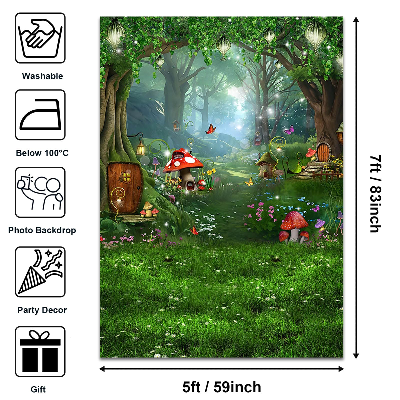 Avezano Enchanted Forest Backdrop Fairytale Mushroom Magic Forest Backdrop Spring Backdrop for Photography Newborn Baby Shower Portrait Photoshoot Props (5x7ft, 59x83icnh)