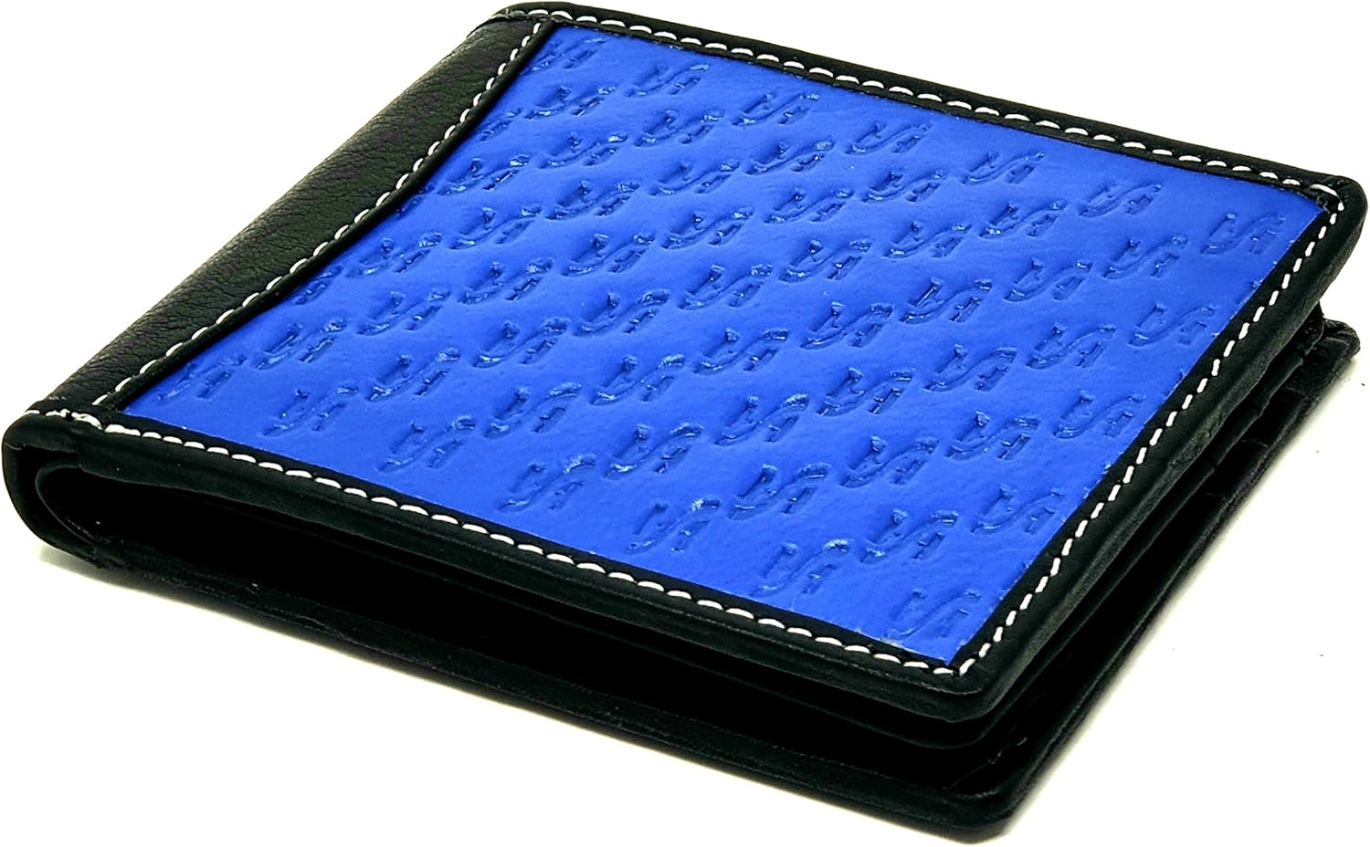 STARHIDE Men's Real Leather & Carbon Fiber Slim Wallet 11.5 x 9.5cm Black/Blue