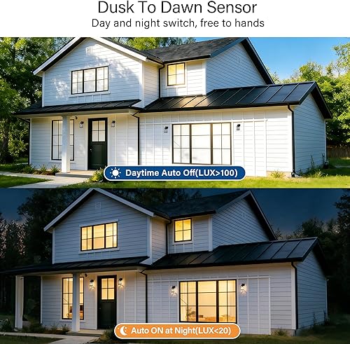 Miniatura 3 de Farol de pared para exteriores del atardecer al amanecer, paquete de 2 lámparas de pared negras para montaje en pared, aplique de pared al aire