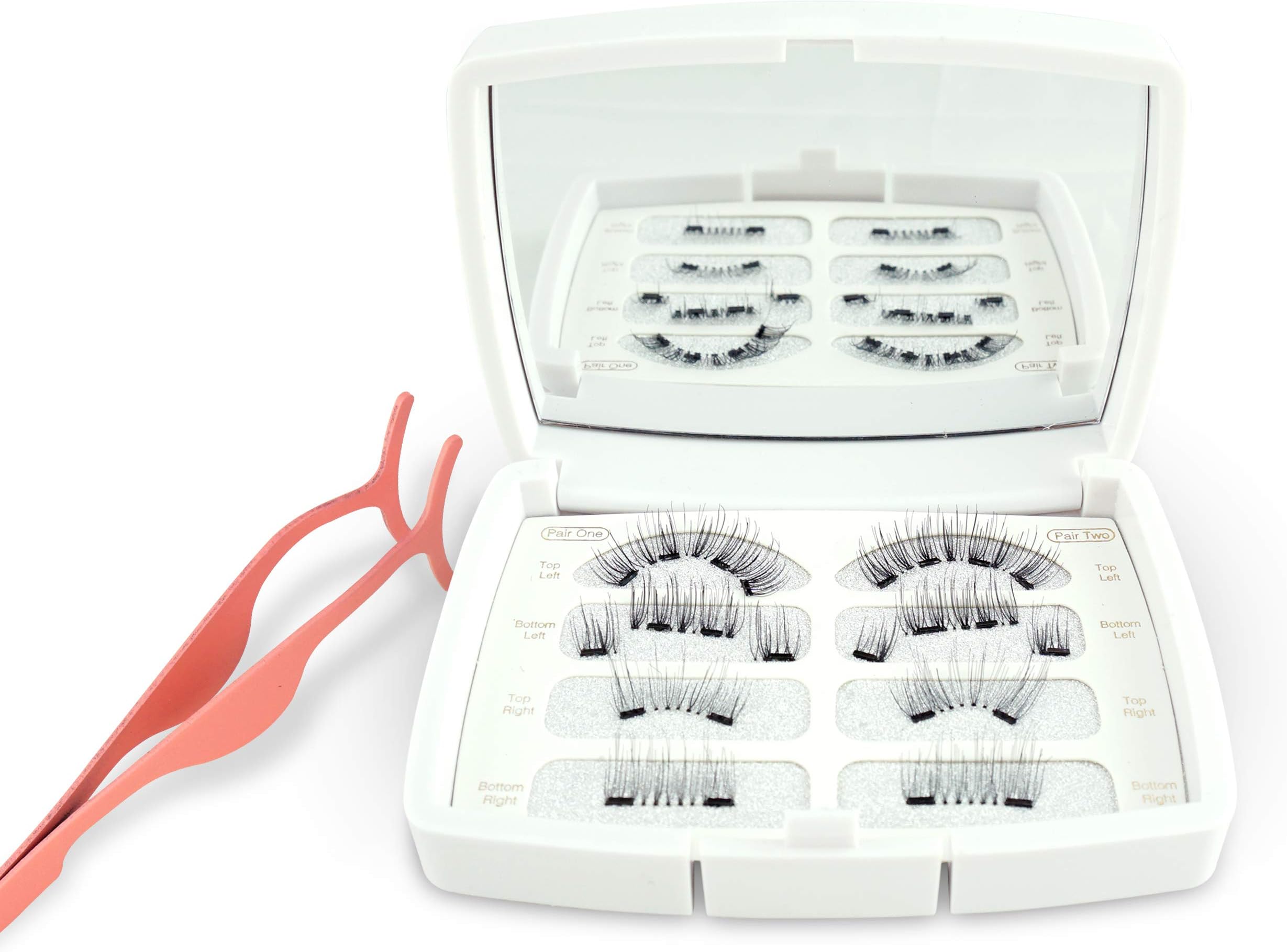 3D Magnetic Eyelashes - One Long & One Short Reusable Eyelashes - Ultra-thin & Lightweight Lash Extension - False Eyelashes kit Includes Tweezers, Travel Box, Video and Mirror