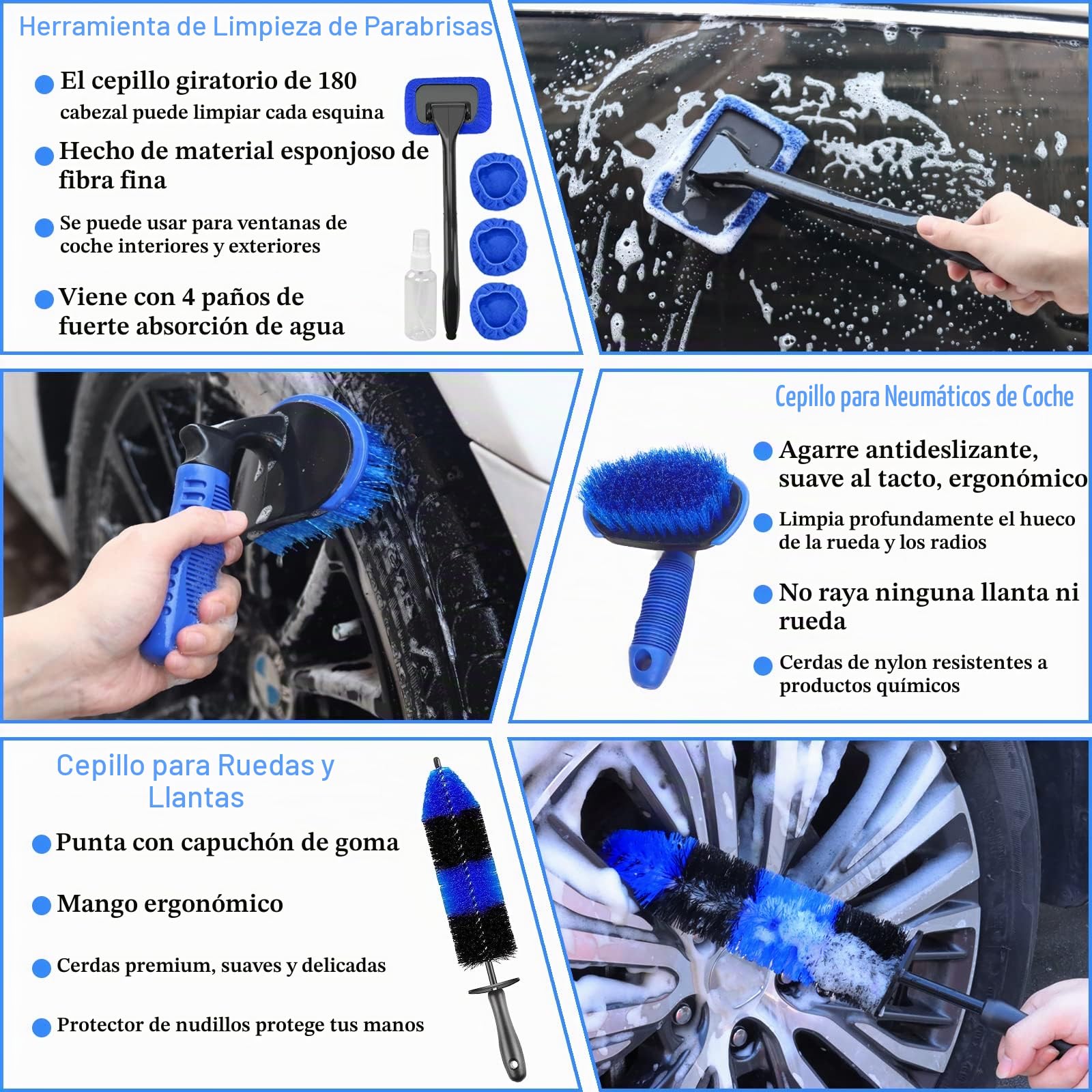 TTRCB Juego de 26 cepillos para Detalles de Coche, Kit de Limpieza de Coche, Herramienta de Limpieza de Parabrisas de Coche, Kit Profesional de Lavado de Coche para Ruedas Interiores y Exteriores